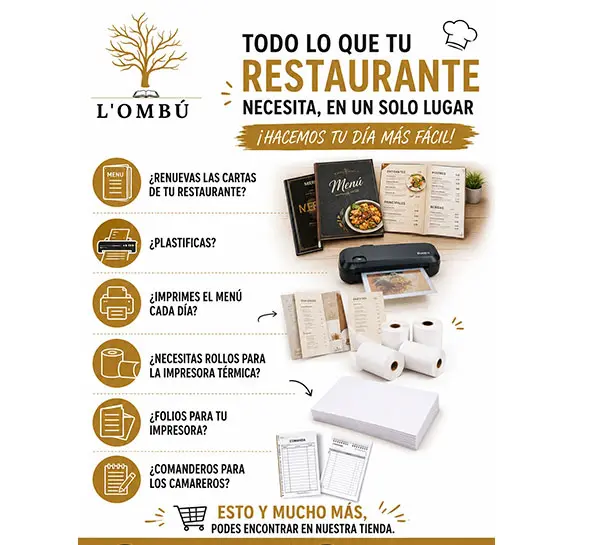 Servicios de papeleria para restaurantes en Pineda de Mar L'Ombú
