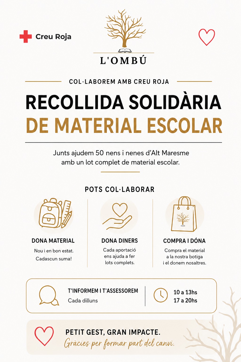 Recogida Material Escolar L'Ombú - Creu Roja Pineda de mar